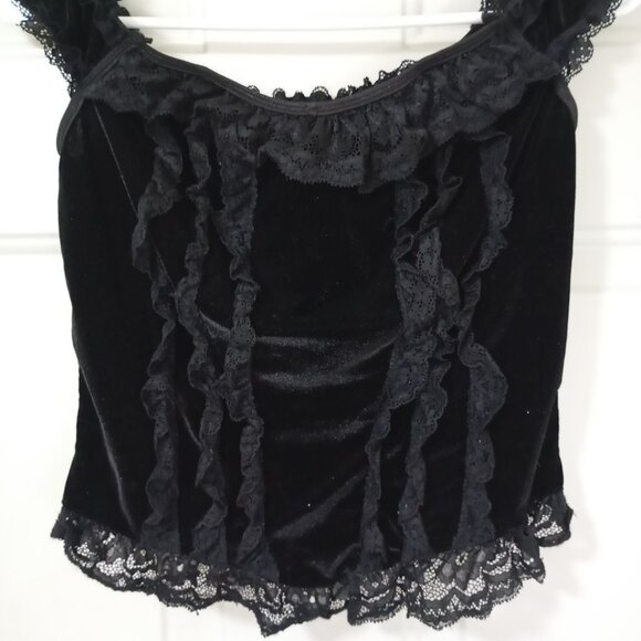 Top Velvet Lace Trim Off Shoulder Corset Style Size Large Black Womens - Picture 2 of 6